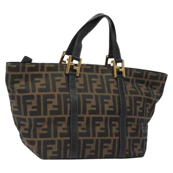 FENDI Zucca Canvas Hand Bag Black Brown Gold - Picture 1 of 12